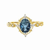 10K 14K 18K Gold 1 Carat Oval Gemstone Vintage Engagement Ring with Real Diamond for Women, Birthstone Wedding Promise Gift Ring for Her (I2-I3 Clarity) Alexandrite