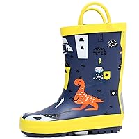 Toddler Rain Boots with Easy-On Handles, Waterproof Rubber Kids Rain Boots for Girls and Boys, in Fun Printed & Colors Unisex-Child Outdoor Rain Boots