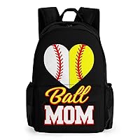 Funny Ball Mom Softball Baseball Laptop Backpacks 16 Inch Travel Shoulder Bag Multipurpose Casual Hiking Daypack