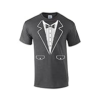 Funny Formal Tuxedo with Bowtie Classy Men's Short Sleeve T-Shirt Humorous Wedding Bachelor Party Retro Tee-HeatherGray-XXL