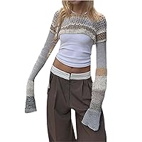 Women Hollow Out Pullover Loose Long Sleeve Crochet Sweater Knitted Oversized Cover Up Vintage Fairycore Grunge Top