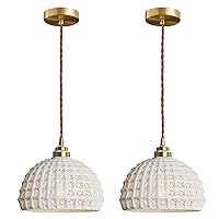 Modern White Ceramic Pendant Light Set of 2 Vintage Brass Hanging Light Mid Century Dome Pendant Light Fixture Minimalist Ceiling Lamp for Kitchen Island Bedside
