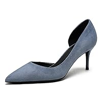 Women Closed-Toe Stiletto Mid Heels Pumps Dress Suede Office Pump Shoes