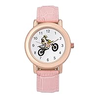 Silhouette of Motocross Women's Watch with Leather Band Classic Quartz Strap Watch Fashion Wrist Watch