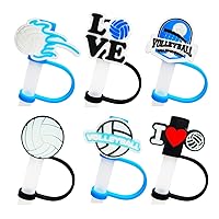 6PCS 10mm Volleyball Drinking Straw Covers Caps, Sports Reusable Portable Drinking Straw Tips Lids Toppers for Stanley Tumblers