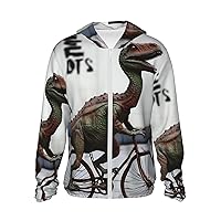 Dinosaur Bicycle Print Sun Protection Hoodie Jacket Full Zip Long Sleeve Sun Shirt With Pockets For Outdoor