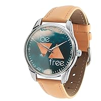 Be Free Cream Watch, Quartz Analog Watch with Leather Band Unisex Wrist Watch, Quartz Analog Watch with Leather Band