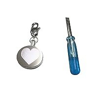 Silver Toned Etched in Loving Memory Heart Oval Container Pendant Zipper Pull Charm
