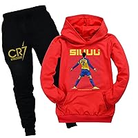Kids Boys Long Sleeve Tops Pullover Hoodies Suit,Football Star Hooded Sweatshirts and Sweatpants Outfits for Youth