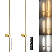 Wall Sconces Set of Two with Remote, Stepless Colors 3000K-6500K & Stepless Dimming, Hardwire or Plug-in, 180° Rotate, LED Gold Plug in Wall Sconces with Timer & Night Light, 39.4 Inches