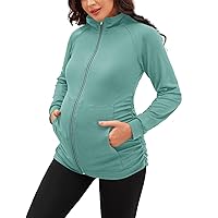GINKANA Maternity Athletic Jackets Long Sleeve Sweatshirts Zip Up Tops Casual Pregnancy Running Workout Shirts with Pockets