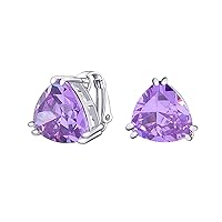 Traditional Classic Large Statement 5CT Square Princess Cut AAA CZ Solitaire Clip On Stud Earrings For Women Silver Plated Non Pierced Simulated Gemstone Jewel Colors 12MM