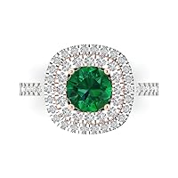 Clara Pucci 1.72ct Round Cut Solitaire double Halo Simulated Green Emerald designer Modern Statement Accent Ring Solid 14k two tone Gold