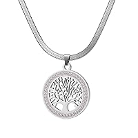 Dreamtimes Tree of Life Necklace for Women Stainless Steel Gold Color Clear Zircon Round Pendant Neck Chains Family Tree Fashion Charm Luxury Jewelry Wedding Gift