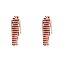 Women's Sleeveless Summer Dresses 2024 Bodycon Casual Side Slit Knit Sundress Long Vacation Midi Dress