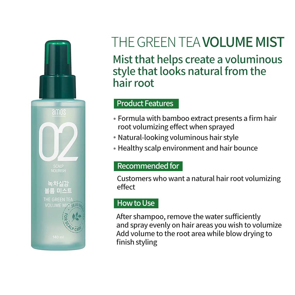 Mua AMOS PROFESSIONAL The Green Tea Volume Mist  fl. oz (140ml) | Anti- Hair Loss Volume Styling Mist for Sensitive Skin with Bamboo Extract | Korean  Hair Salon Brand trên Amazon Mỹ