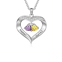 10K/14K/18K Gold Real Diamond Personalized Heart Birthstone Mom Necklace 2 Birthstones Custom Engraved 2 Names Necklace Mother's Day Jewelry Gift