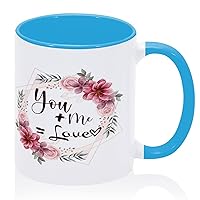 You+me=love Coffee Mug Tea Cup 11oz Seasonal Wreaths Round Personalised Ceramic Tea Mug Mom Birthday Gifts Ceramic Blue