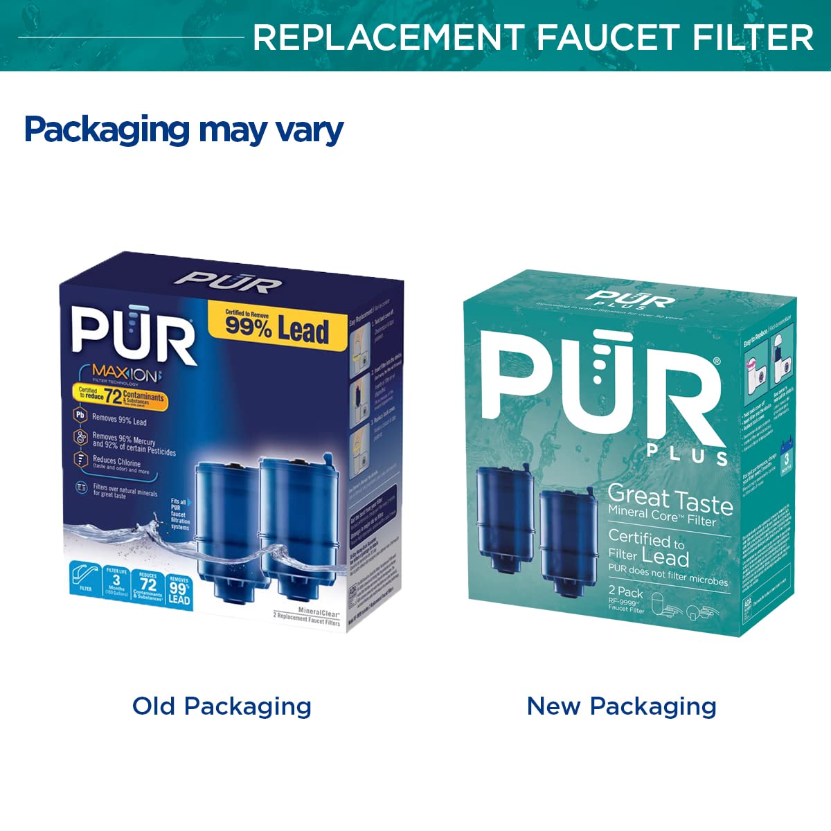 PUR PLUS Mineral Core Faucet Mount Water Filter Replacement (2 Pack) – Compatible With All PUR Faucet Filtration Systems