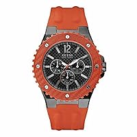 Guess W11619g4 Men's Overdrive Multi-Function Orange Silicone Black Dial Watch