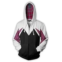 Cos Spider Gwen Superhero 3D Style Zipper Hooded Sweatshirt/Unisex Adult
