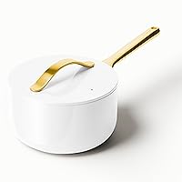 Caraway Nonstick Ceramic Sauce Pan with Lid (3 qt) - Non Toxic, PTFE & PFOA Free - Oven Safe & Compatible with All Stovetops (Gas, Electric & Induction) - White