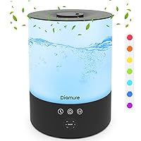 Humidifiers for Bedroom Large Room, Ultrasonic Cool Mist Humidifier Top Fill, 28dB Quiet Baby Air Humidifier with Night Light 7 Color, 28H Diffuser for Plants, Timer, Auto Shut-Off, 2.5L, Black