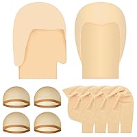 8 Packs Halloween Makeup Latex Bald Caps and Nylon Wig Caps for Adults Kids Women Men Halloween Party Costume Accessories