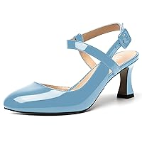 SKYSTERRY Womens Buckle Patent Wedding Ankle Strap Round Toe Casual Spool Mid Heel Pumps Shoes 2.5 Inch