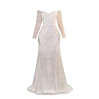 Off The Shoulder Pearls Beadings Mermaid Prom Evening Party Dress Pageant Celebrity Shower Wedding Guest Gown