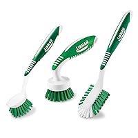 Green & White Cleaning Brush Kit, 3-Piece Set, All-Purpose Brushes for Kitchen, Basins, Sinks, Dishwashers