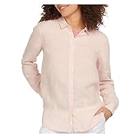 Barbour Womens Pink Pleated Pinstripe Roll-tab Sleeve Point Collar Button Up Top 10