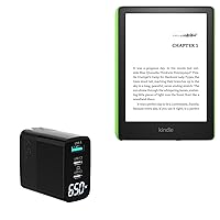 BoxWave Charger Compatible with Amazon Kindle Paperwhite Kids - PowerDisplay PD Wall Charger (65W), GaN 65W Powerful Charger Folding Plug Display - Jet Black