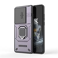 Case For OnePlus 12R,Military Slide Lens Camera Protection [Built-in Kickstand] Magnetic Metal Ring Holder Heavy Duty TPU+PC Shockproof Phone Case For OnePlus 12R 5G/OnePlus ACE 3,2024 (Purple)
