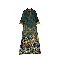 Imitation Silk Chinese Painting Printed Party Dresses for Women,Summer Elegant Loose Evening Dress