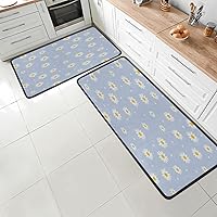 Lovely White Daisy Pattern Kitchen Mat [2 PCS] and Rugs Cushioned Anti-Fatigue 47x17 Inch/29x17 Inch, Waterproof Non-Skid Ergonomic Comfort Foam Rugs,3 Packs