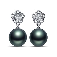 9 mm Tahitian Cultured Pearl and 0.06 carat total weight diamond accent Earring in 14KT White Gold