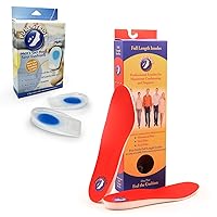 Pure Stride Professional Full Length Insoles (1 Pair, Men's 7-7.5 / Women's 9-9.5) and Men’s Gel Heel Spur Cushions (1 Pair) - Pain Relief for Feet