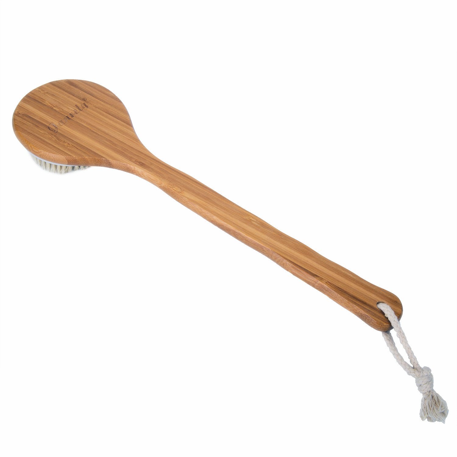 Janrely Bath Dry Body Brush Natural Bristles Back Scrubber With Long Wooden Handle For Cellulite And Exfoliating