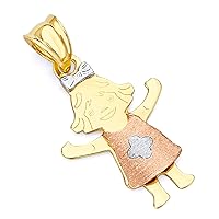 14k REAL Tri Color Gold Girl Charm Pendant (Size : 22 x 11 mm)