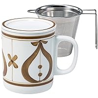 Saikai Pottery 10216 Hasami Ware Mug with Lid, Majolica Figure, Super Stainless Steel Tea Strainer, Capacity: Approx. 8.5 fl oz (250 ml), Microwave Safe, Dishwasher Safe, Made in Japan