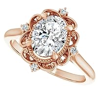 2 CT Moissanite World Filigree Bypass Halo Moissanite Diamond Ring Rose Gold Round Shape Halo Engagement Rings Matching Jewelry Wedding Jewelry Easy to Wear Gifts For Her