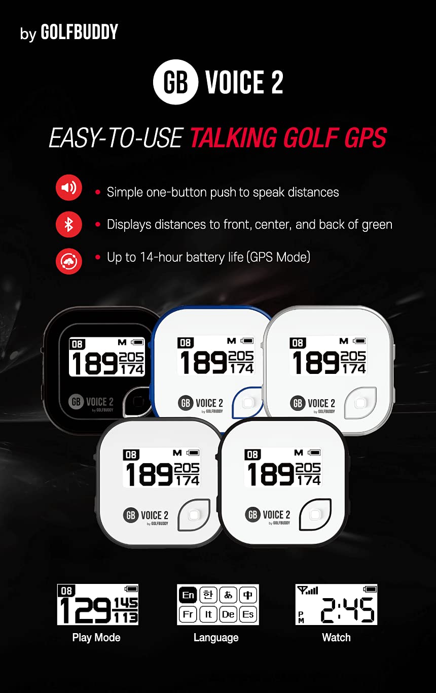 Golf Buddy Voice 2 Talking GPS Rangefinder, Long Lasting Battery Golf Distance Range Finder, Easy-to-use Golf Navigation for Hat