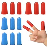 12 Pieces Silicone Hot Glue Gun Finger Caps, 2 Colors Finger Protectors Covers Caps, Suit for Resin Honey Adhesives Scrapbooking Sewing Crafts Ironing Embroidery Needlework (Blue+Red)