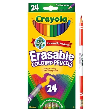 Erasable Colored Pencils, Kids At Home Activities, 24 Count, Assorted, Long