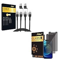 Ailun Privacy Screen Protector Compatible for iPhone 12 Mini 2 Pack Anti Spy Tempered Glass and USB C to Lightning Cable 2Pack [6ft MFi Certified] Cord and USB C Female to USB A Male Adapter