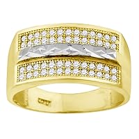10k Two tone Gold Mens CZ Cubic Zirconia Simulated Diamond Dc Wedding Band Ring Jewelry for Men