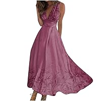 Dresses for Women 2024 Sleeveless Floral Printed Maxi Dress Wrap V Neck Flowy Ruched Beach Dresses Boho Sundresses