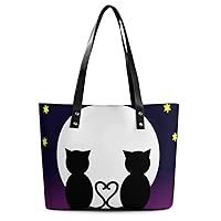 Womens Handbag Star Moon Cat Leather Tote Bag Top Handle Satchel Bags For Lady
