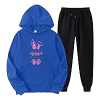 Bathing Suit Cover up Pants Women Rabbit Print Round Neck Hooded Long Sleeve Sweatshirt And Pants Suit (Style 7)